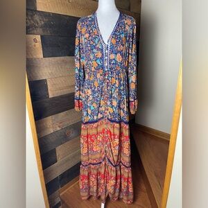 TDDPSSHOP V-neck bohemian Gypsy Hippie Floral print Maxi Dress, Large